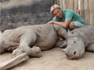 Braam Malherbe and baby rhino